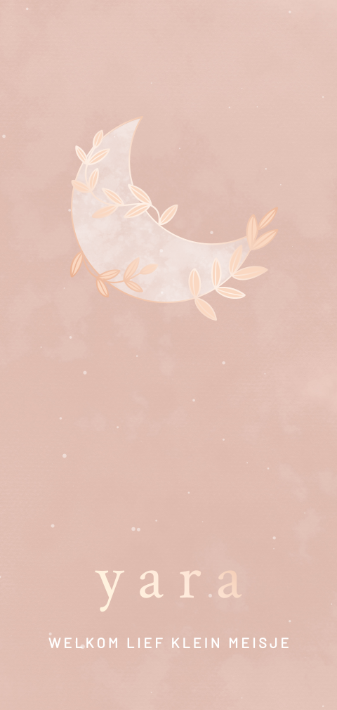geboortekaartje meisje met geïllustreerde maan in roségoudfolie