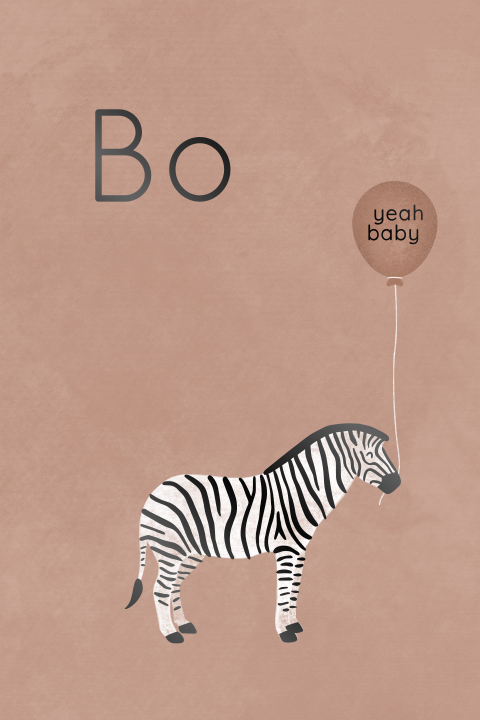 geboortekaartje met zebra en ballon zwart lak folie