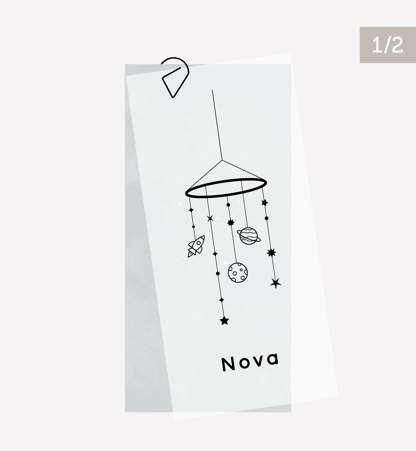 Deel 1 - kalkpapier voorkant geboortekaartje Nova met helal babymobiel