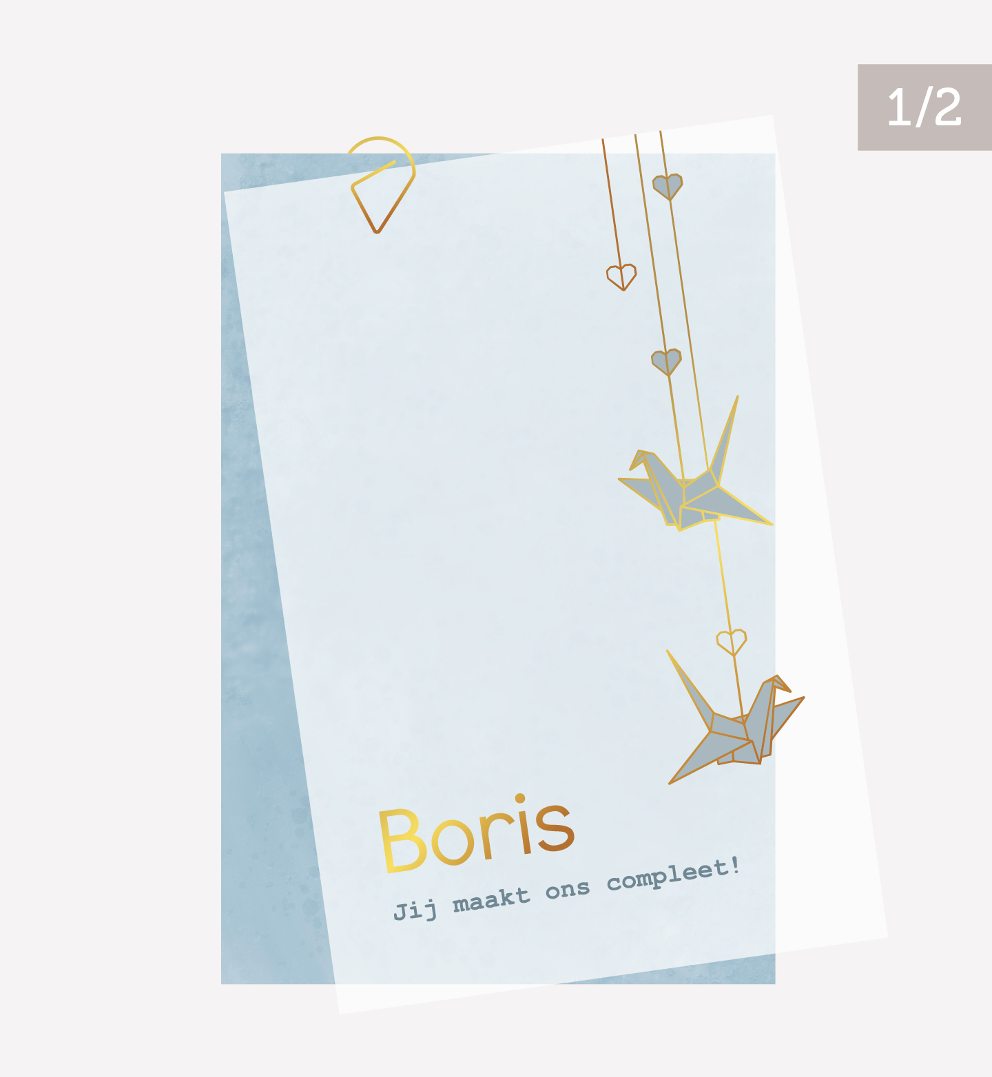 Deel 1 - kalkpapier voorkant geboortekaartje Boris met kraanvogels